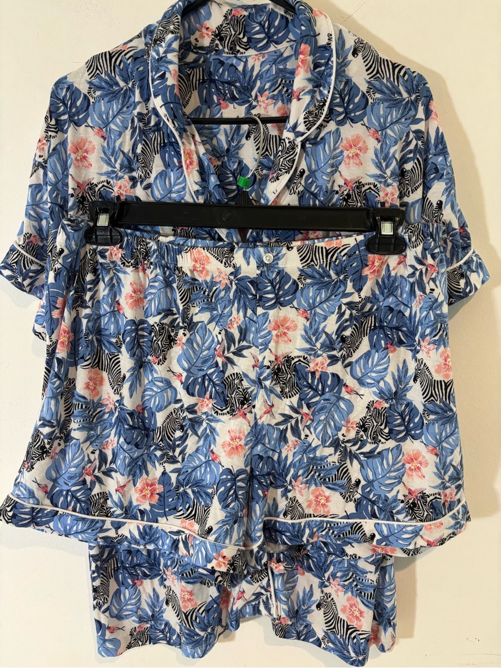 Cuddl Duds Women Large Tropical Blue Leaf & Pink Floral Zebra Pajama Lounge Set
